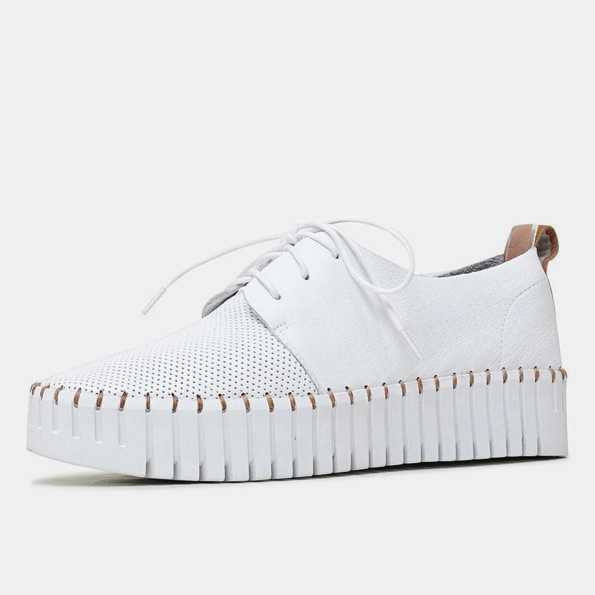 Batu White/ Dark Tan Leather Sneakers