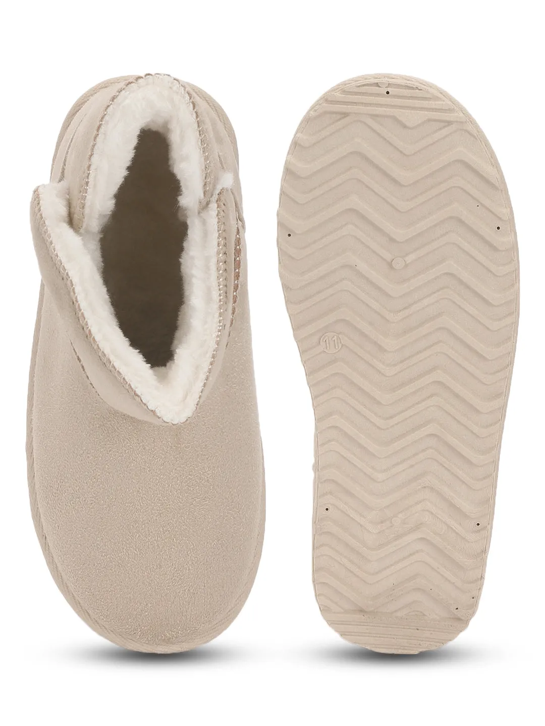 Beige Suede Winter Stylish Ankle Boots For Kids-Unisex (TC-RS3687-BEIG)