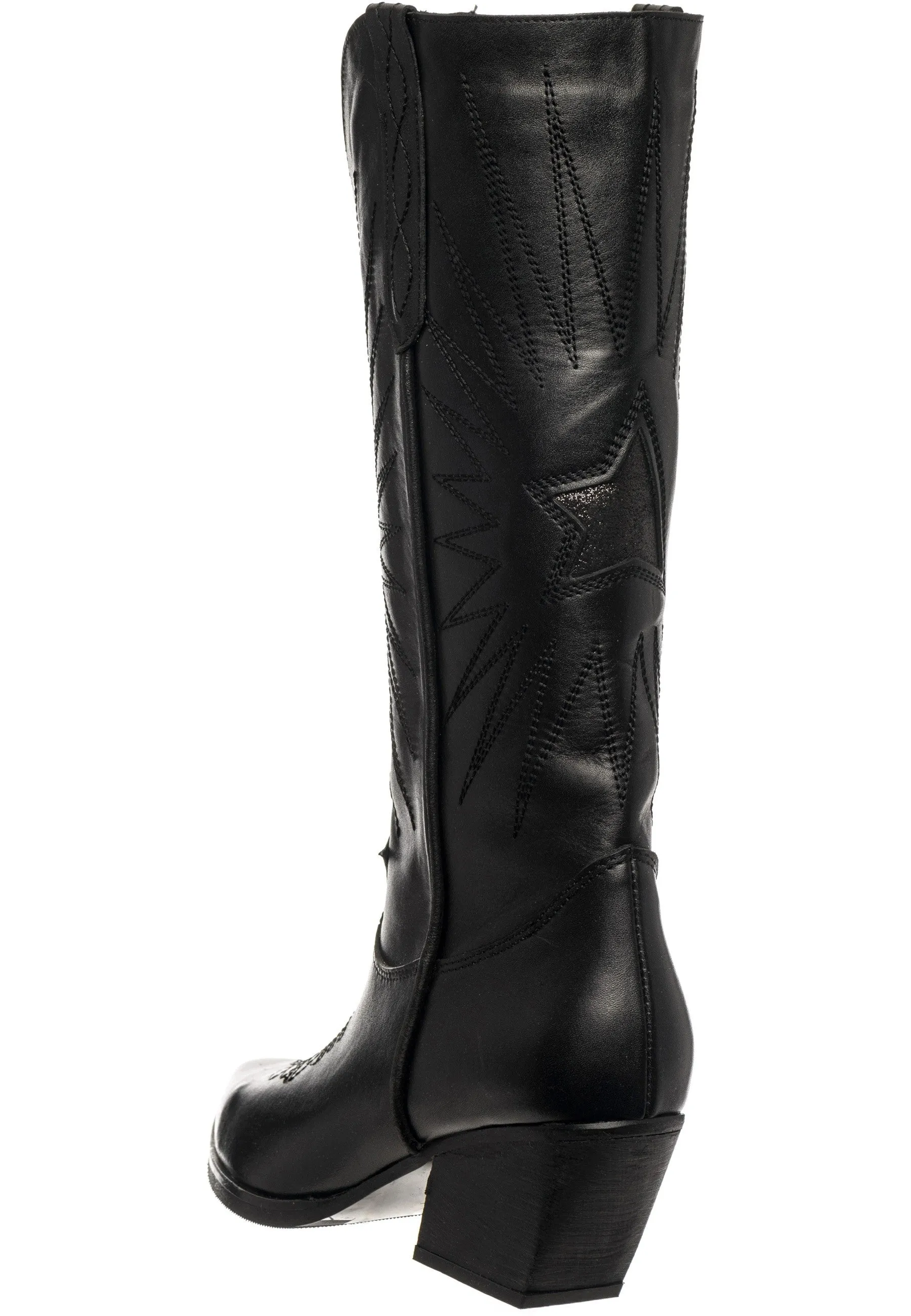 Black Cowboys Boots- Stylish Western Leather Footwear with Pointed toe and block heel