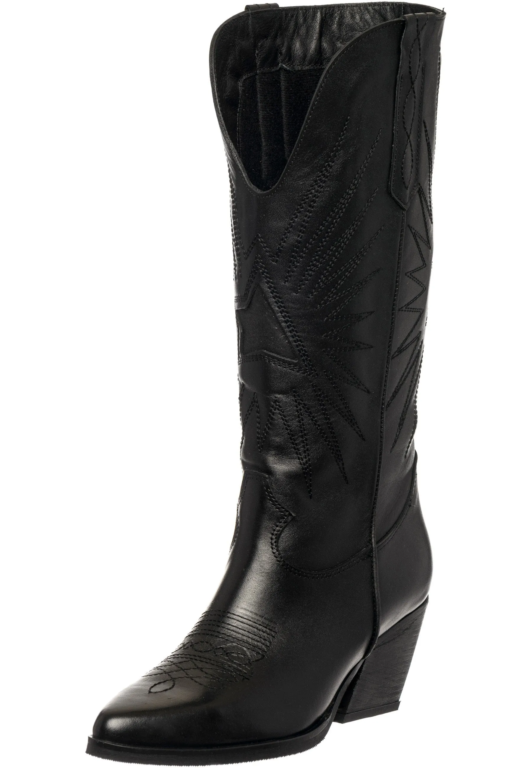 Black Cowboys Boots- Stylish Western Leather Footwear with Pointed toe and block heel