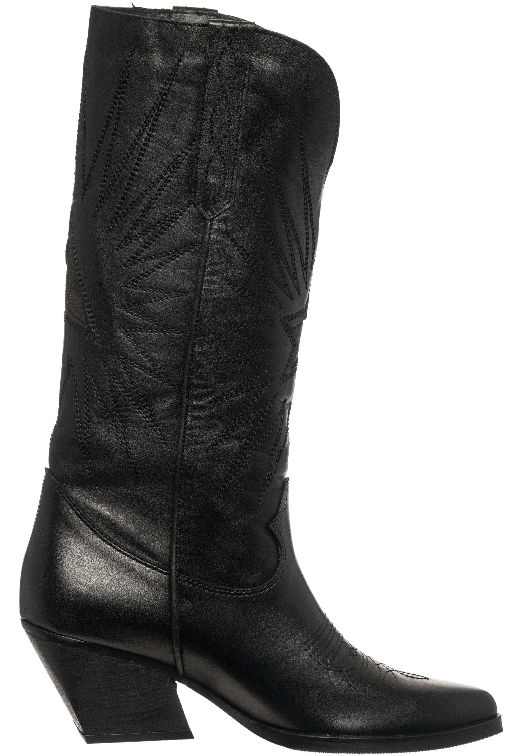 Black Cowboys Boots- Stylish Western Leather Footwear with Pointed toe and block heel