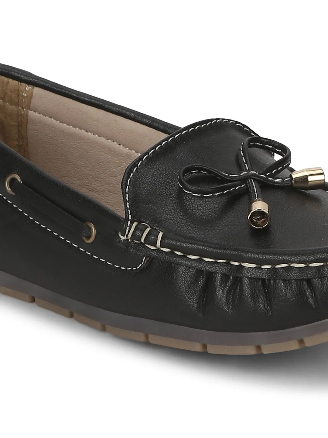 Black PU Loafers With Bow