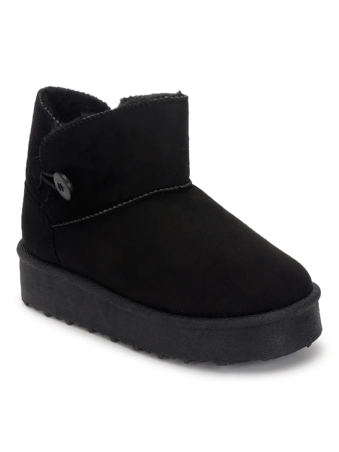 Black Suede Winter Stylish Ankle Boots For Kids-Unisex (TC-RS3685-BLK)