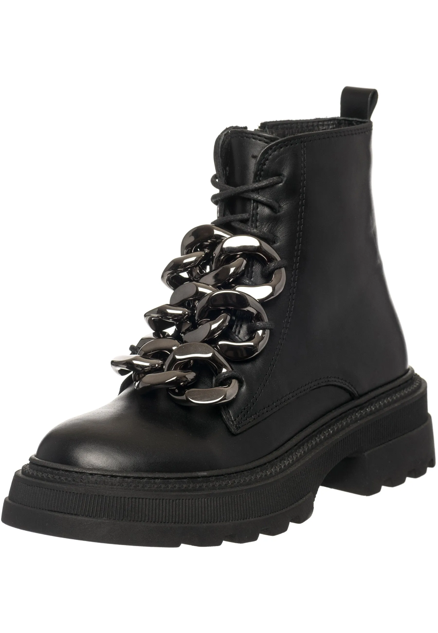 Chain-Embellished Leather Ankle Boots - Black