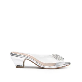 Chic Silver Kitten Heels with Rhinestone Detail | 596K-S