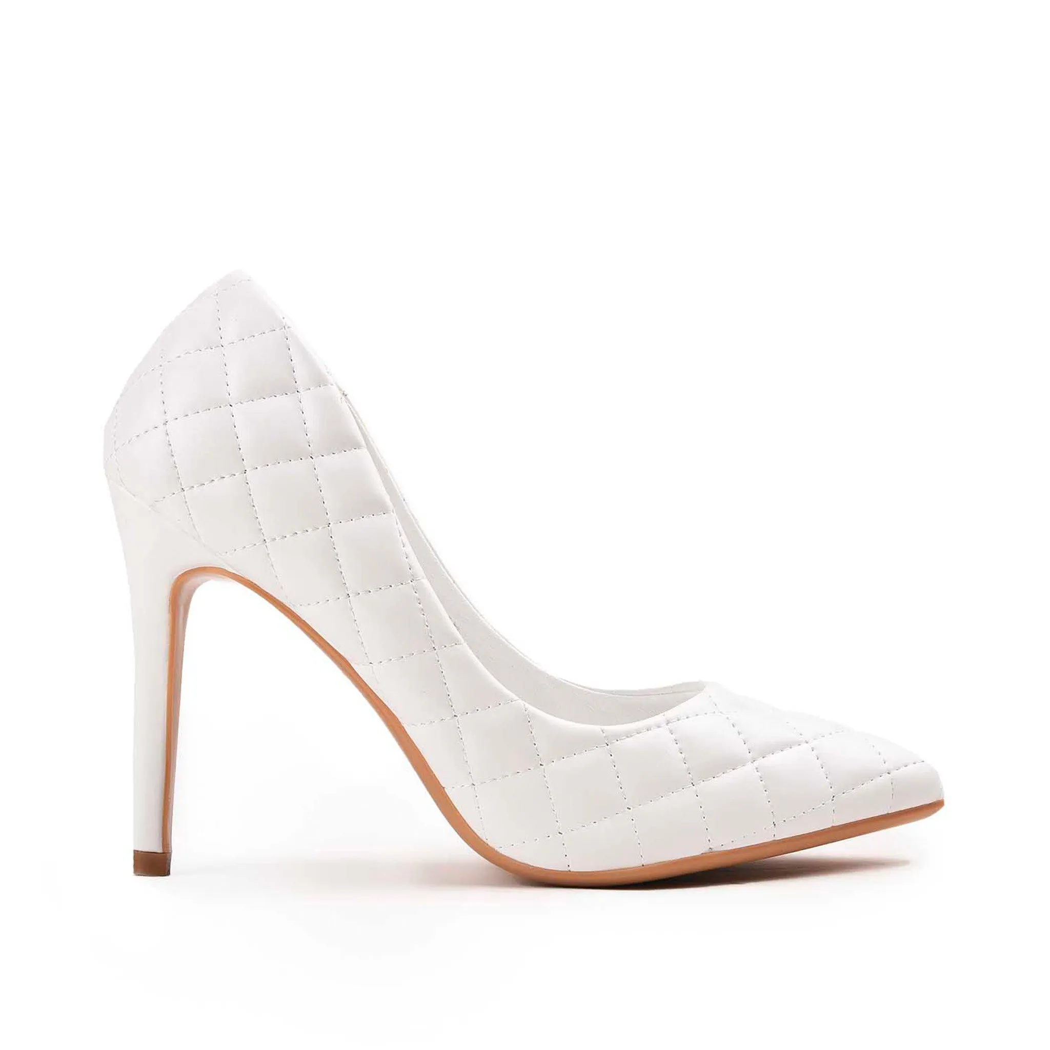 Chic White Quilted High Heel Pumps | 470M-W