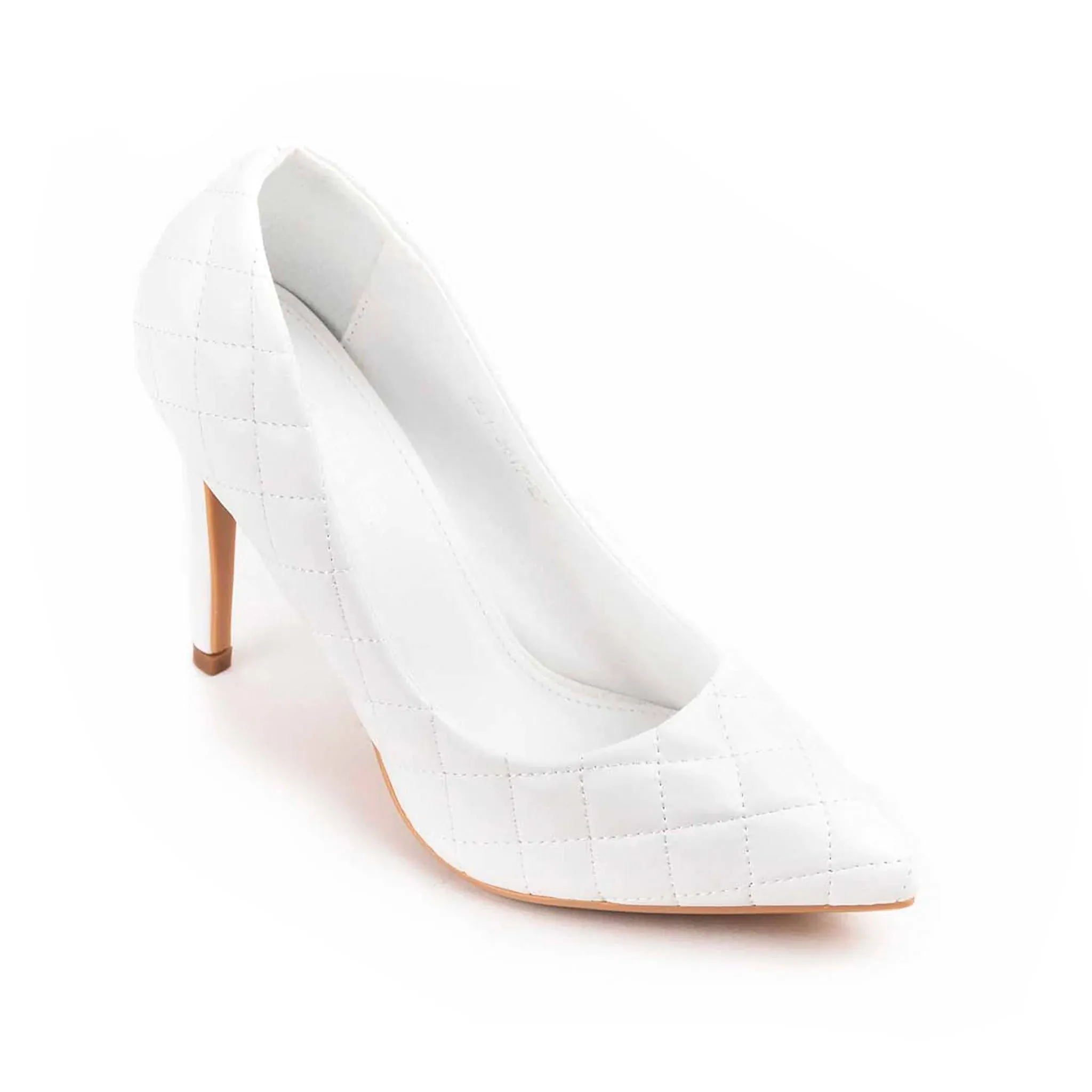 Chic White Quilted High Heel Pumps | 470M-W