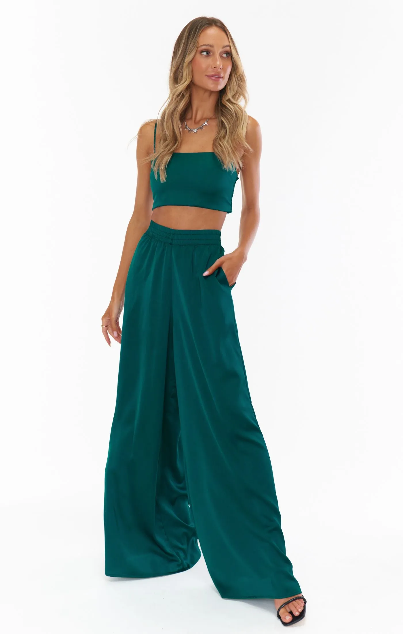 Clurb Crop Top | Emerald Luxe Satin