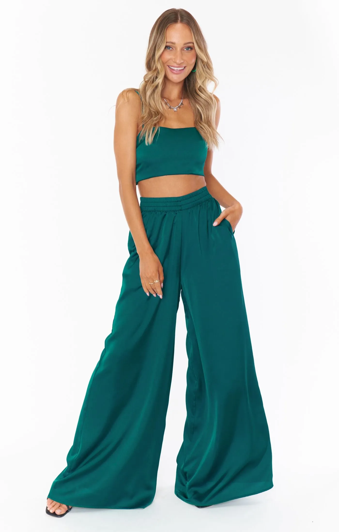 Clurb Crop Top | Emerald Luxe Satin