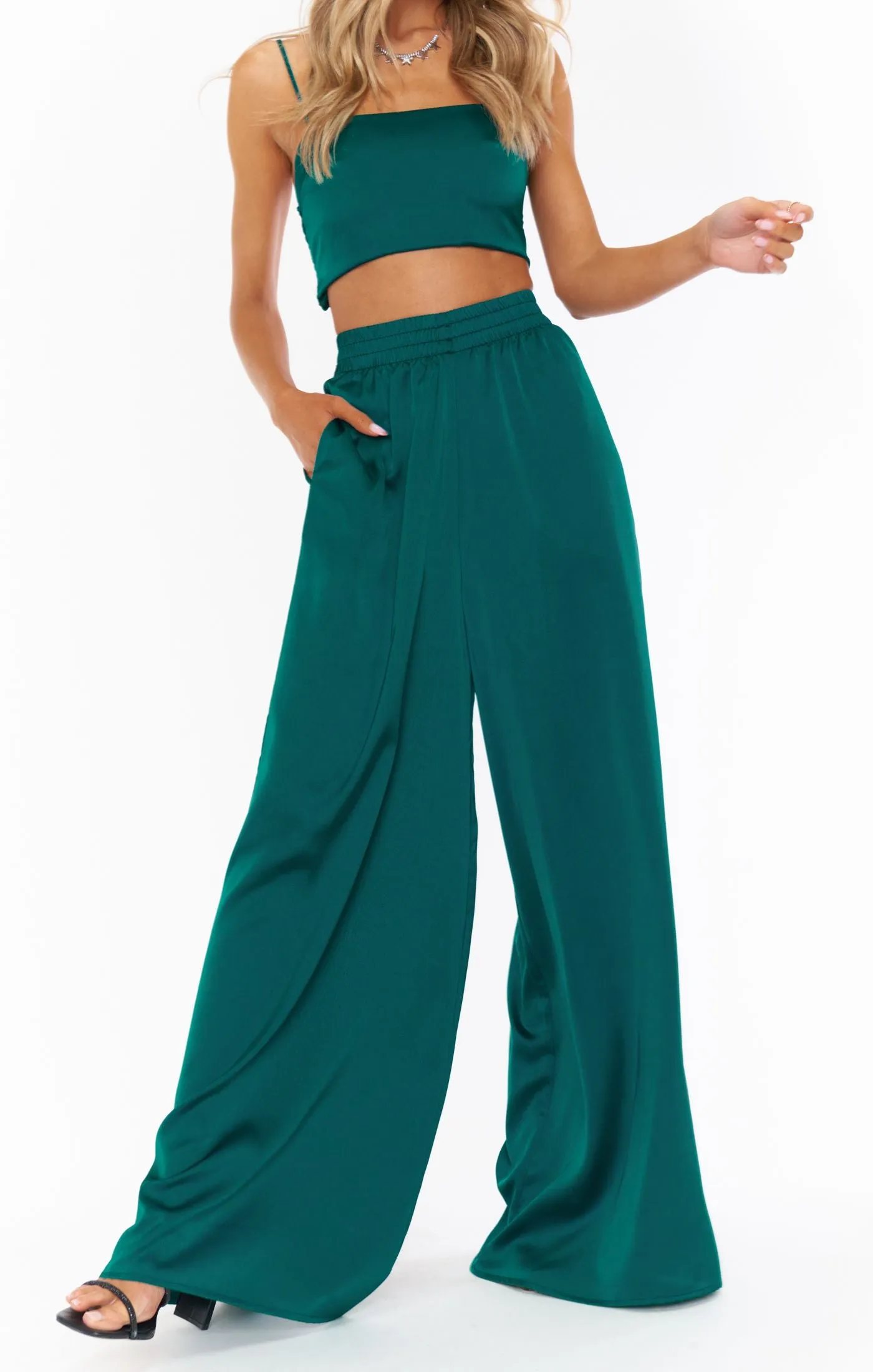 Clurb Crop Top | Emerald Luxe Satin