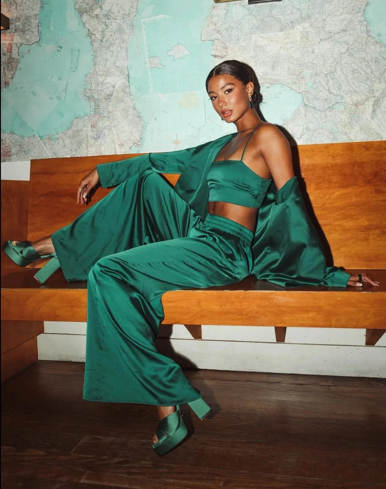 Clurb Crop Top | Emerald Luxe Satin