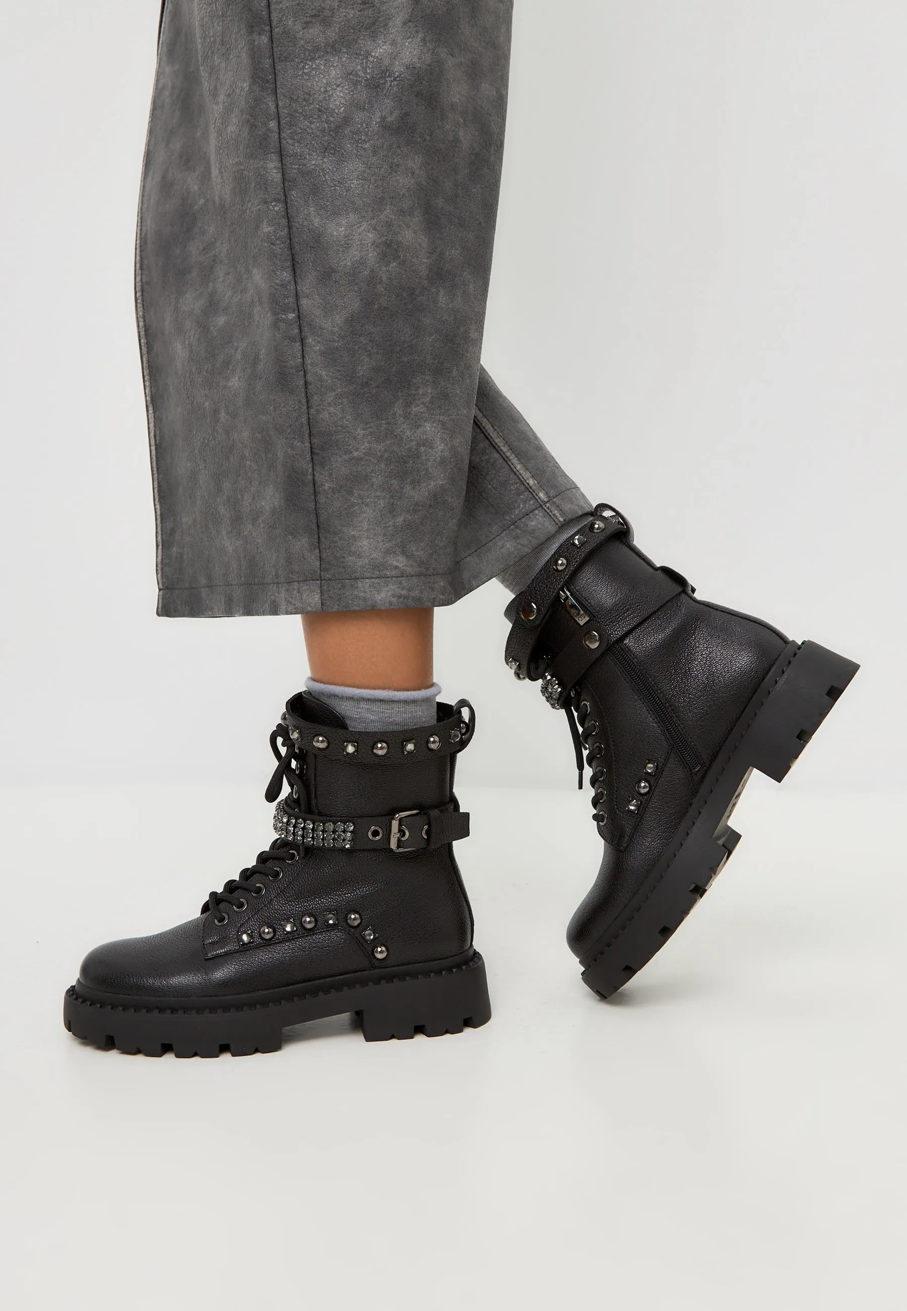 Combat Boots with Studded Detailing Becks - Black