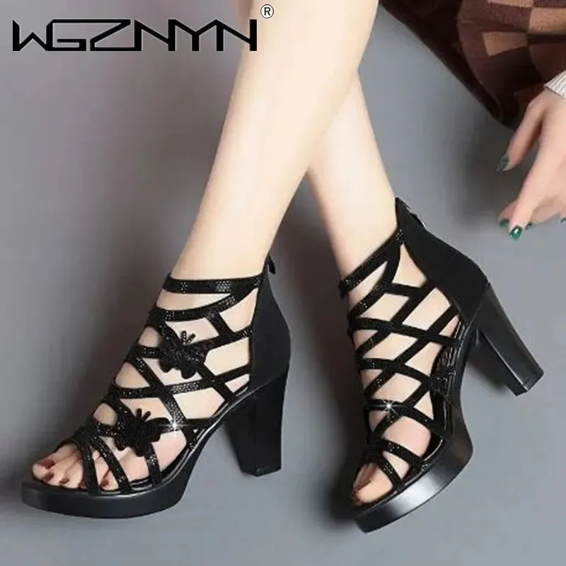 Comfortable Pumps High Heels Hollow Out Zip Footwear