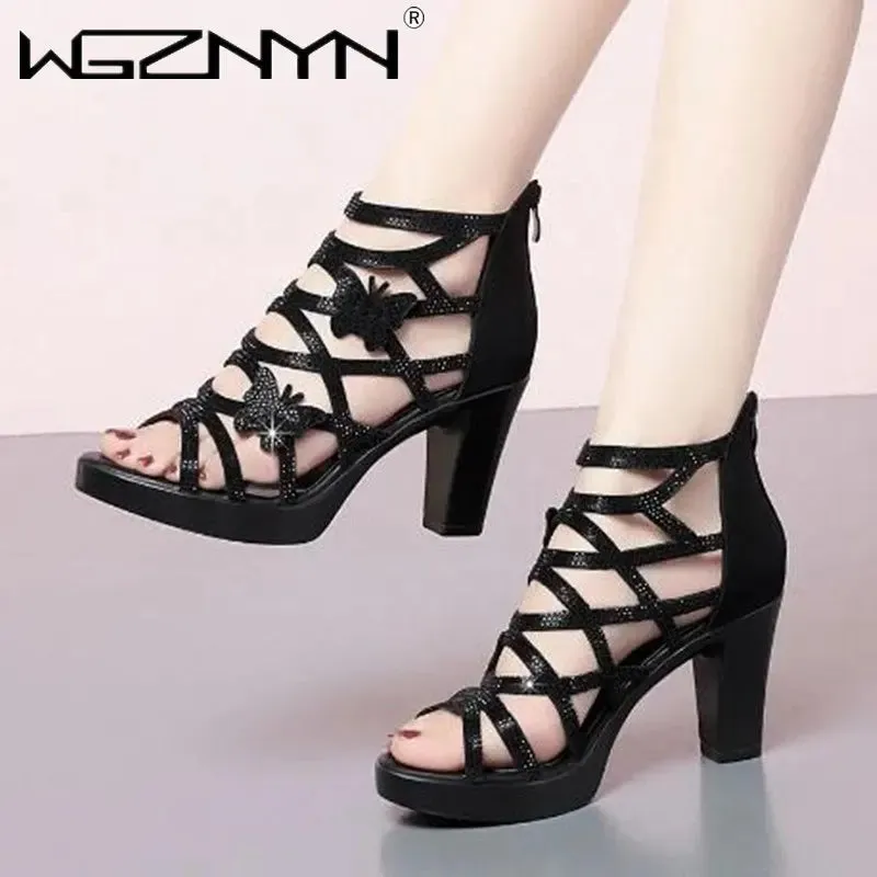 Comfortable Pumps High Heels Hollow Out Zip Footwear