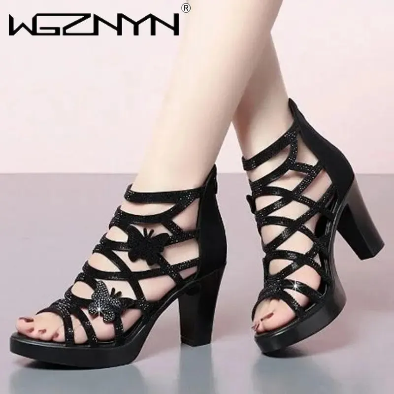 Comfortable Pumps High Heels Hollow Out Zip Footwear