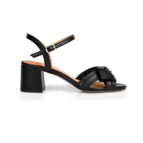 Dancing Queen: Black Leather Block Heel Sandals