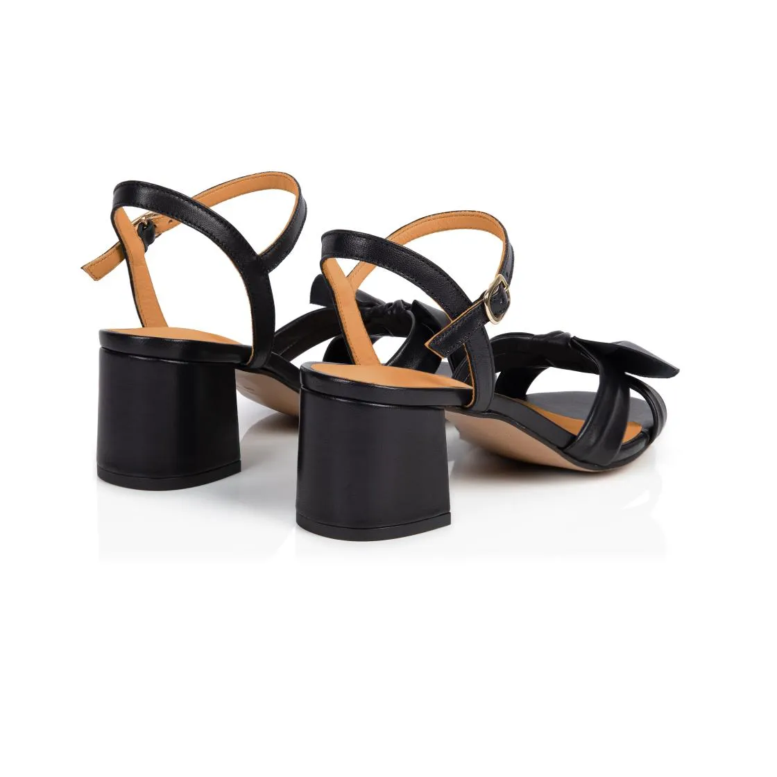 Dancing Queen: Black Leather Block Heel Sandals