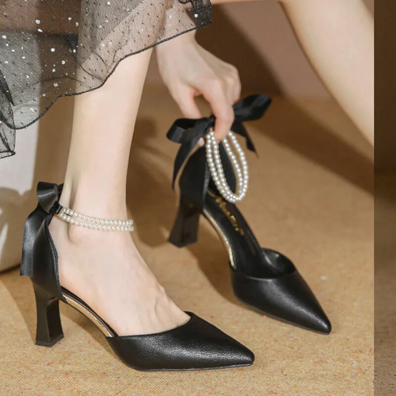 Fashion Pearl Ribbon Bow Heels