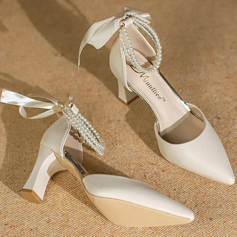 Fashion Pearl Ribbon Bow Heels