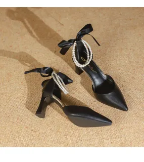 Fashion Pearl Ribbon Bow Heels