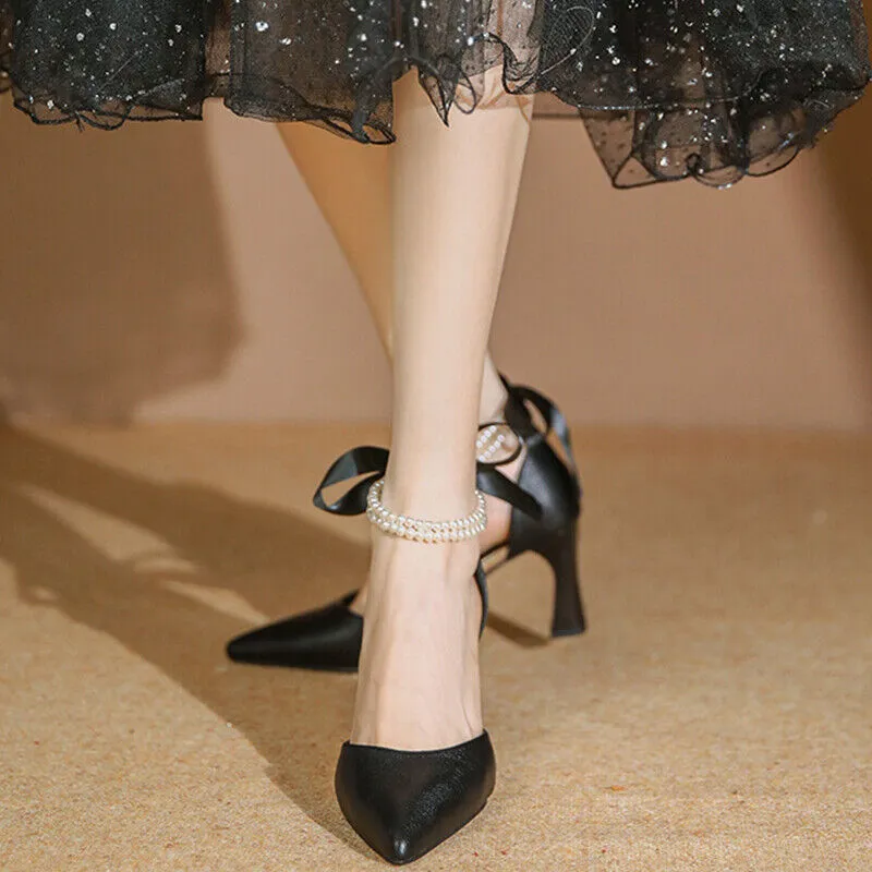 Fashion Pearl Ribbon Bow Heels