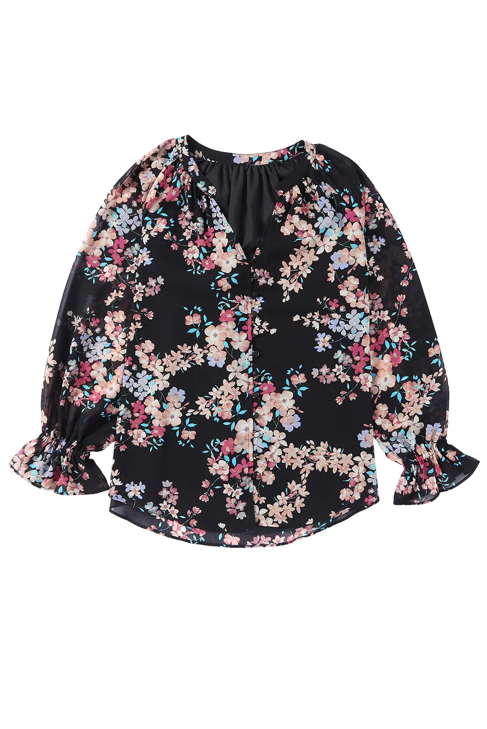 Floral Flounced Long Sleeve Blouse