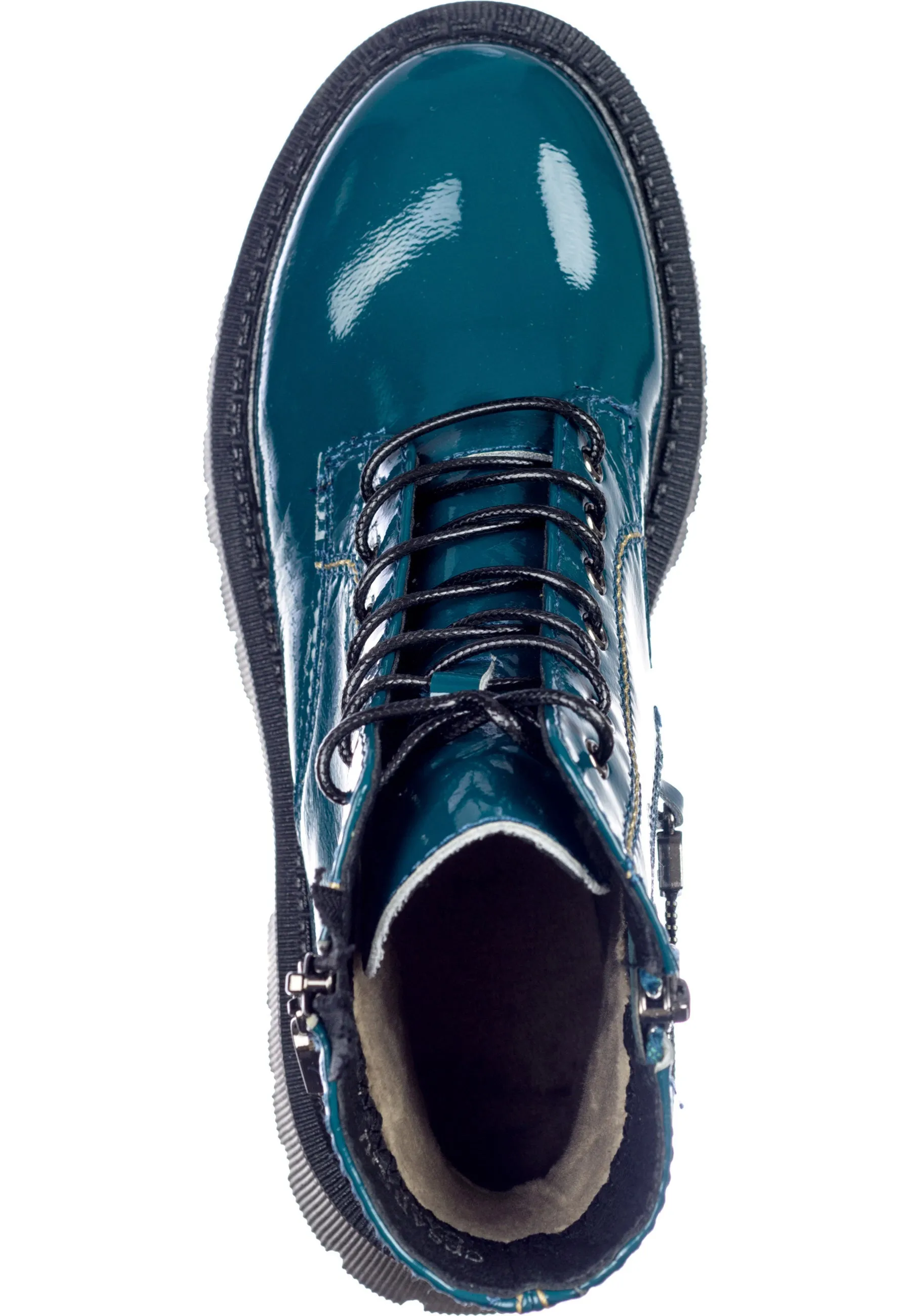 Glossy Lace-Up Ankle Boots - Blue