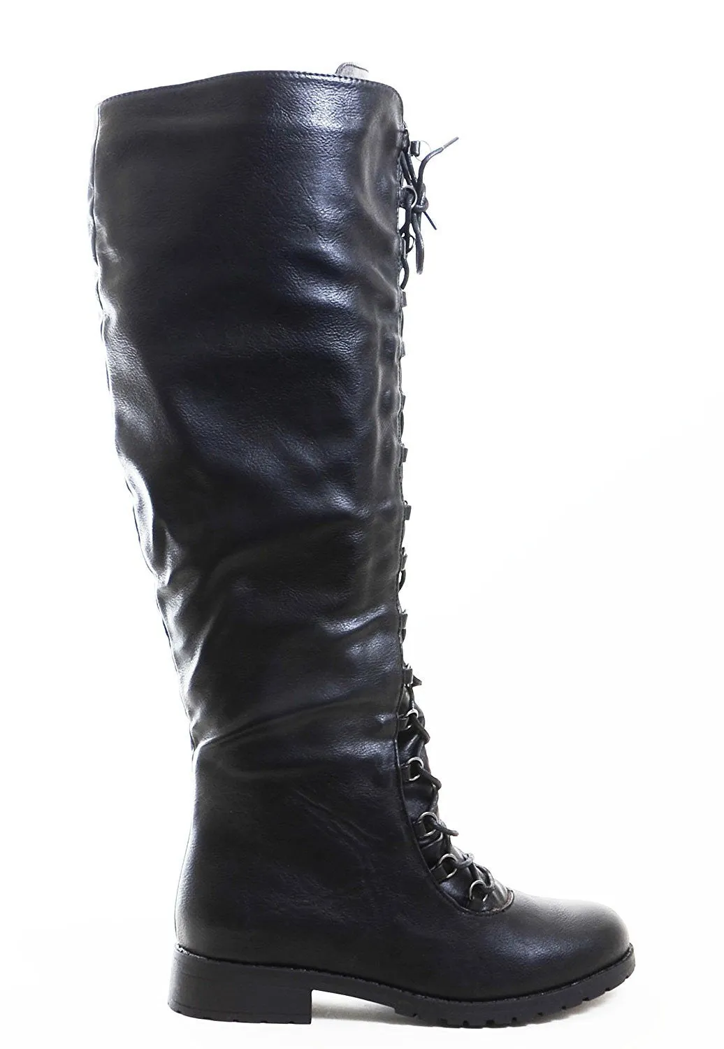 Knee High Lace Up Riding Faux Leather Thigh High Combat Boots