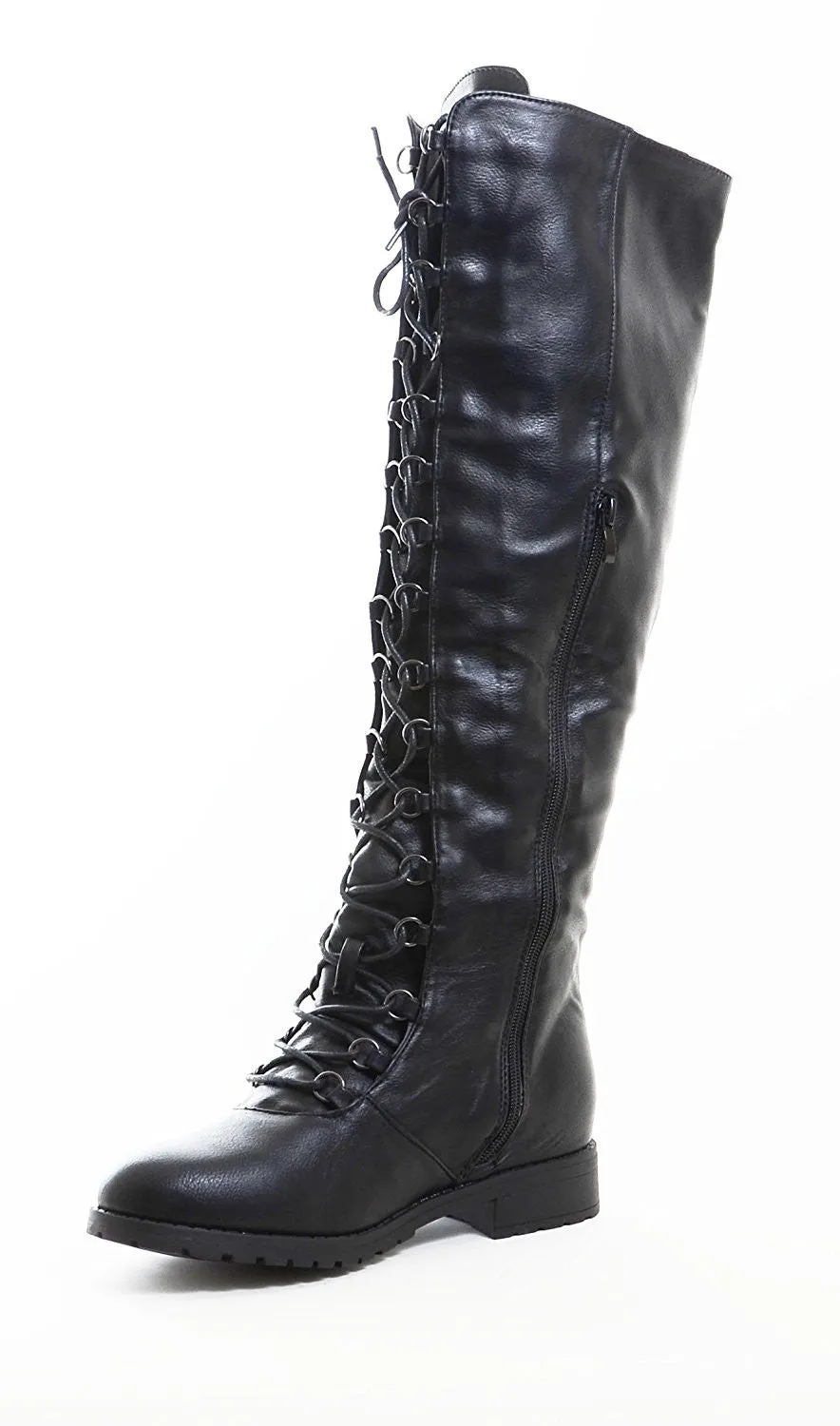 Knee High Lace Up Riding Faux Leather Thigh High Combat Boots