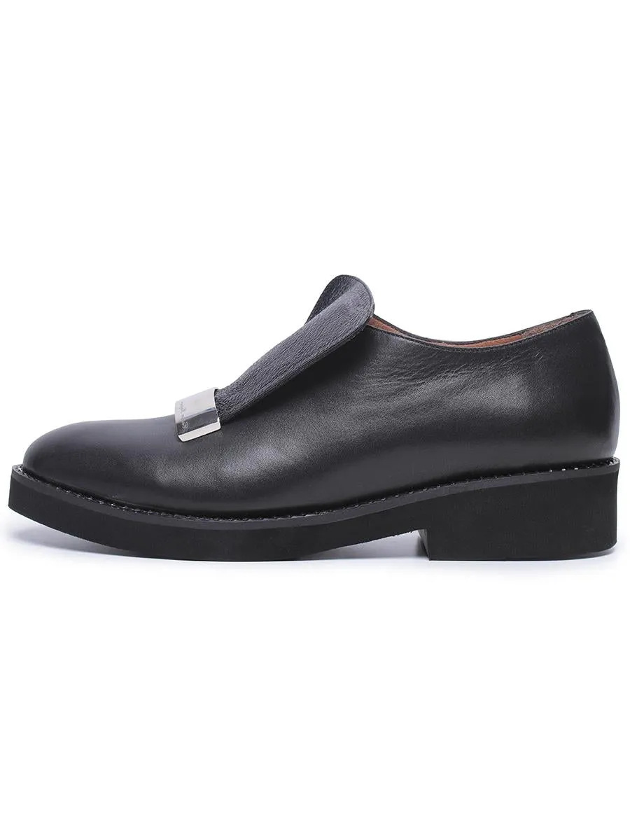 Leather Slip-On Loafers with Metal Accent