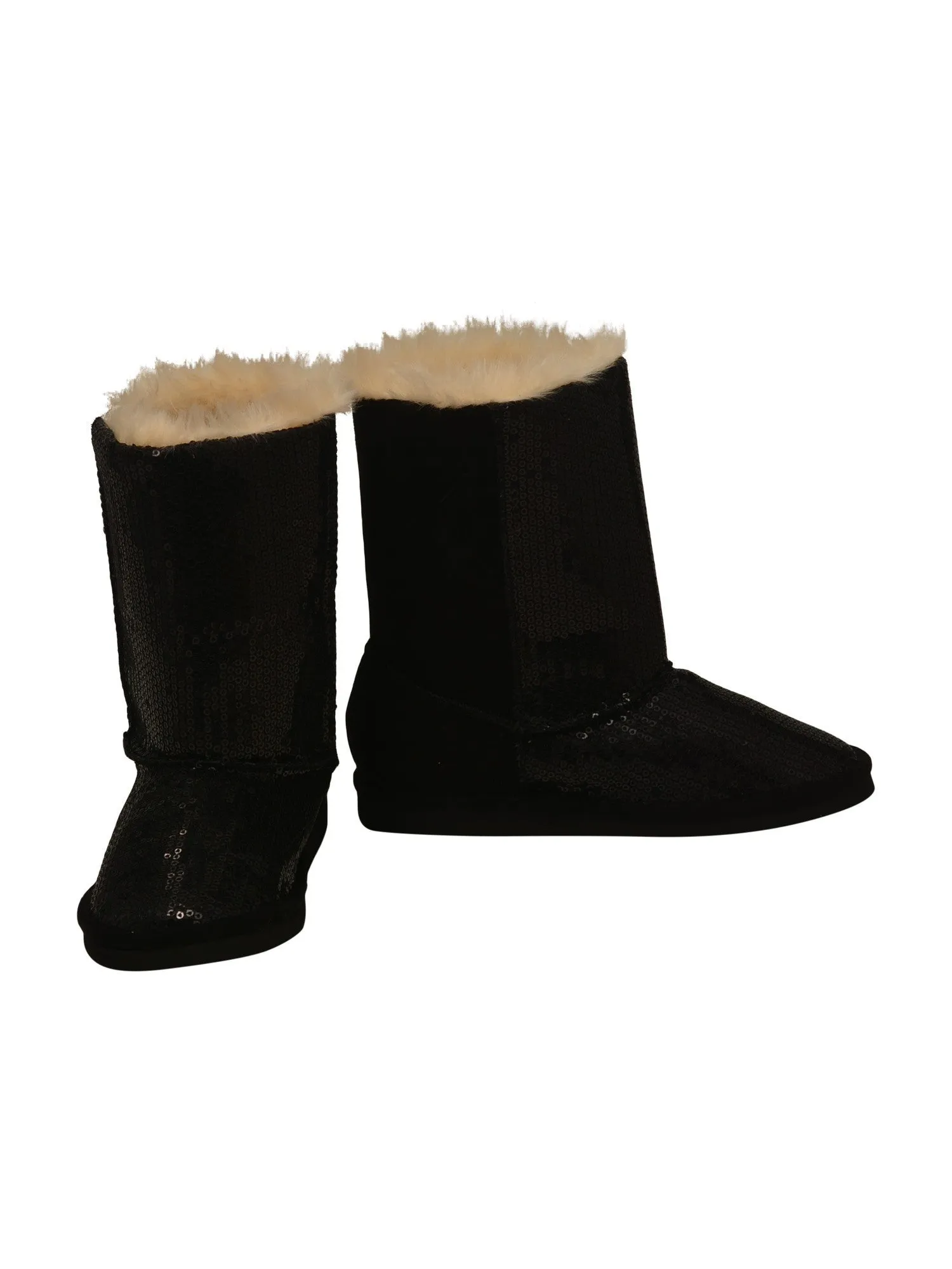 Little Girls Black Sequin Embellished Faux Fur Carol Boots 5-10 Toddler