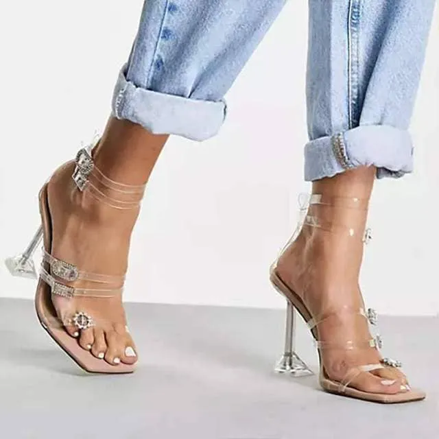 Lourie Chic Buckle Strap Square Toe Heels