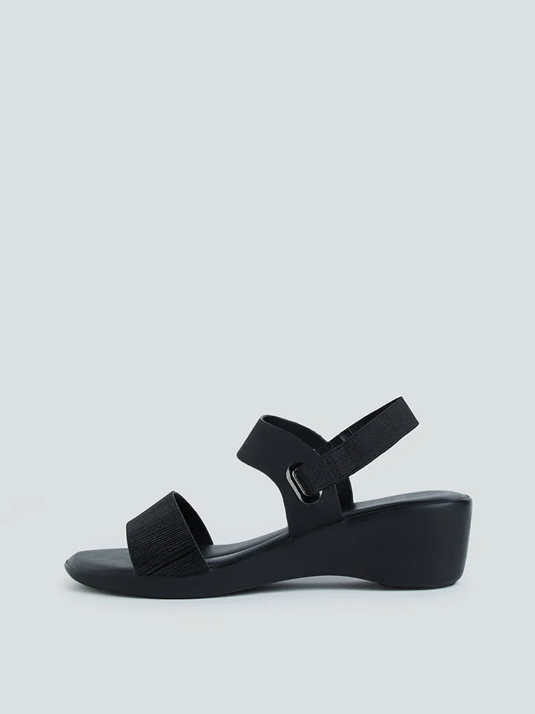 LUNA BLU Black Shimmer Wedge-Heel Sandals