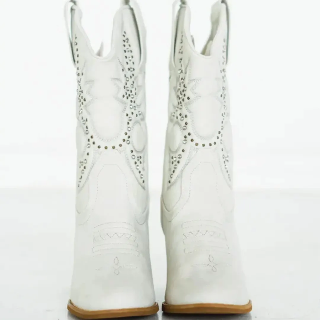 Online Exclusive | Houston Western Stud with Heel Boots in White