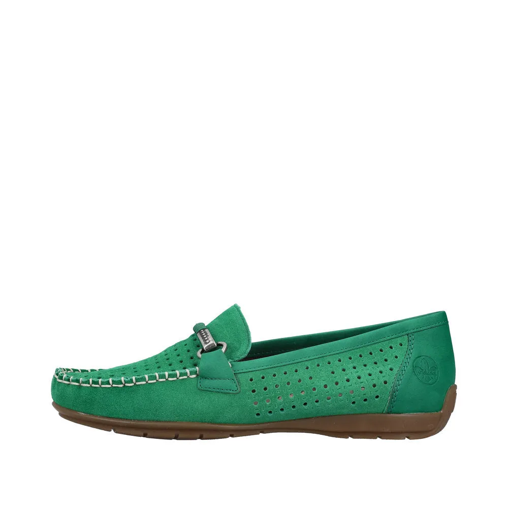 Rieker 40253-54 Ladies Green Leather Slip On Loafers