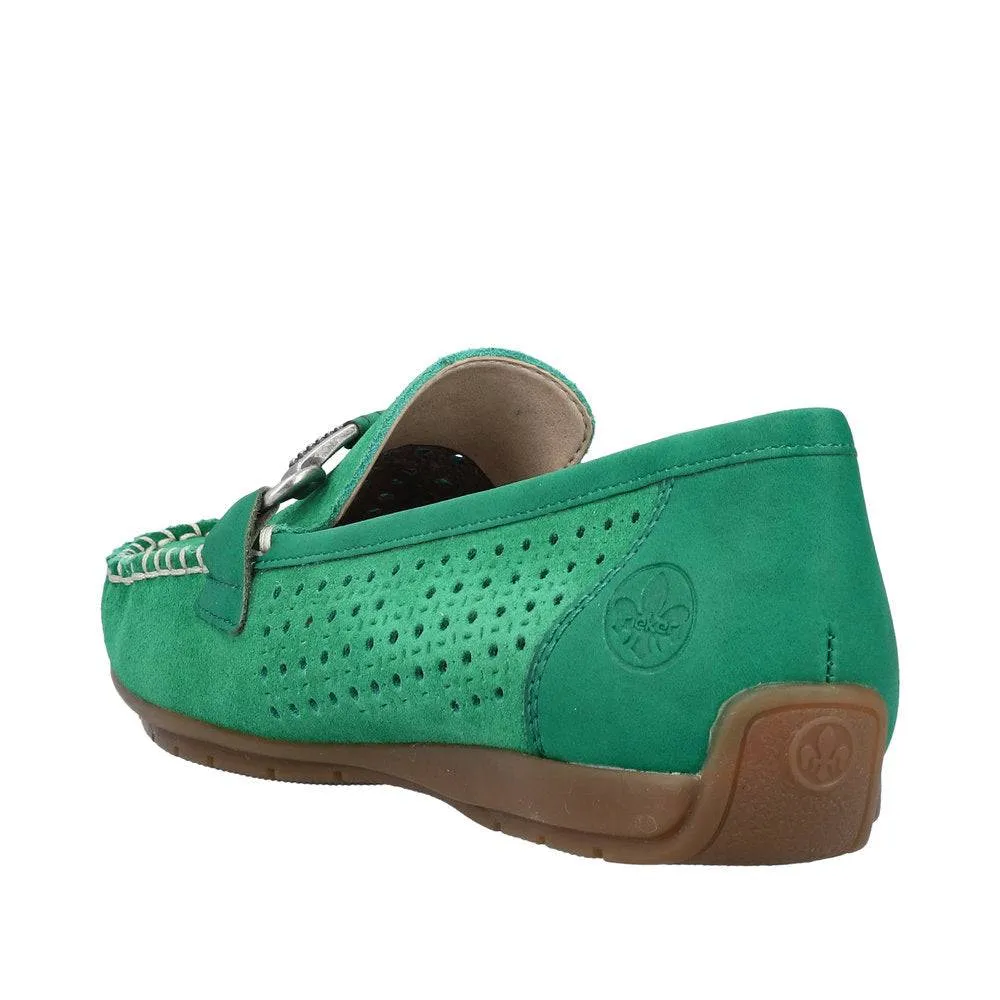 Rieker 40253-54 Ladies Green Leather Slip On Loafers