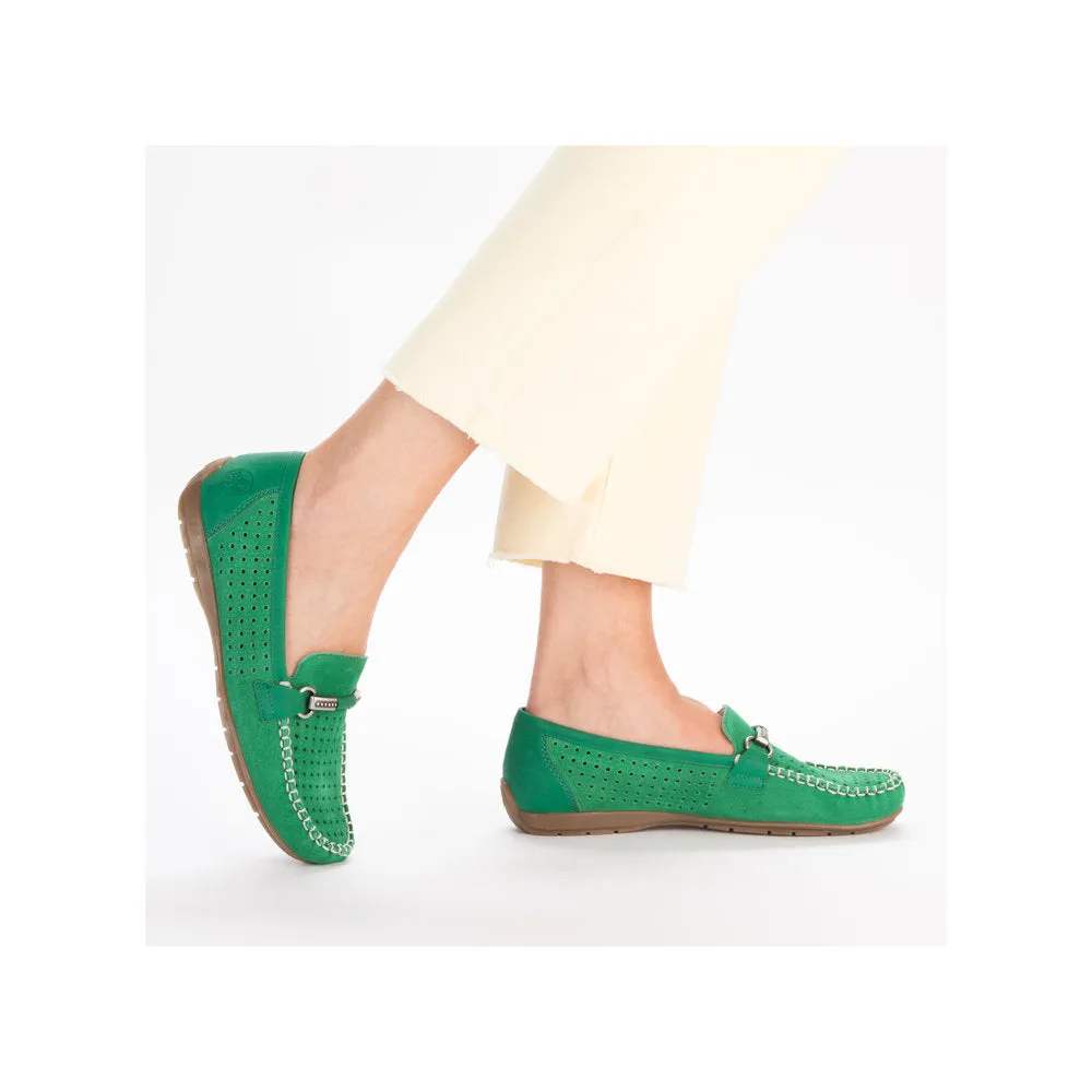 Rieker 40253-54 Ladies Green Leather Slip On Loafers