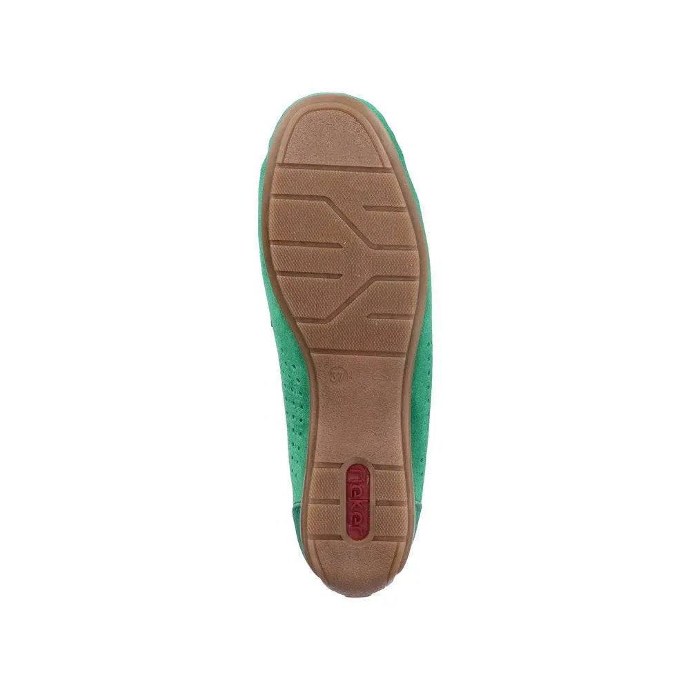 Rieker 40253-54 Ladies Green Leather Slip On Loafers