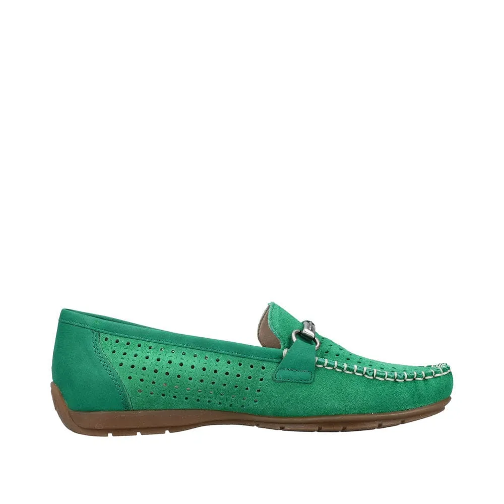 Rieker 40253-54 Ladies Green Leather Slip On Loafers