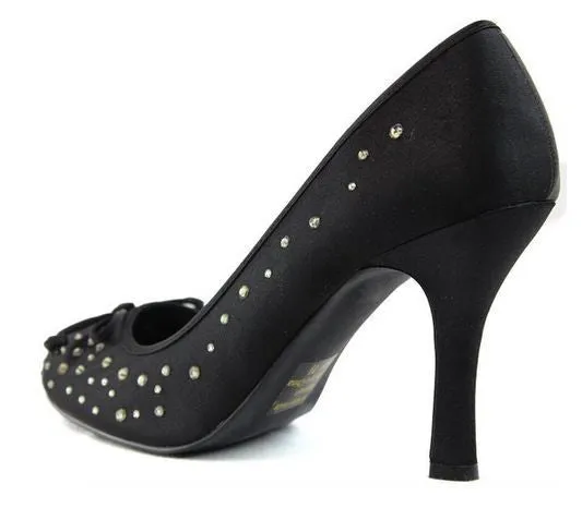 Satin Rhinestone Studded Low Heel Pump