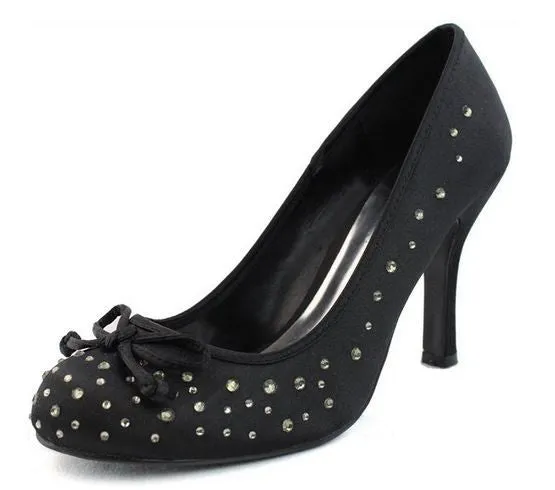 Satin Rhinestone Studded Low Heel Pump