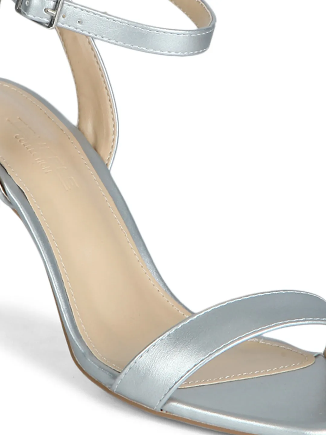 Silver PU Thin Ankle Strap Stilettos