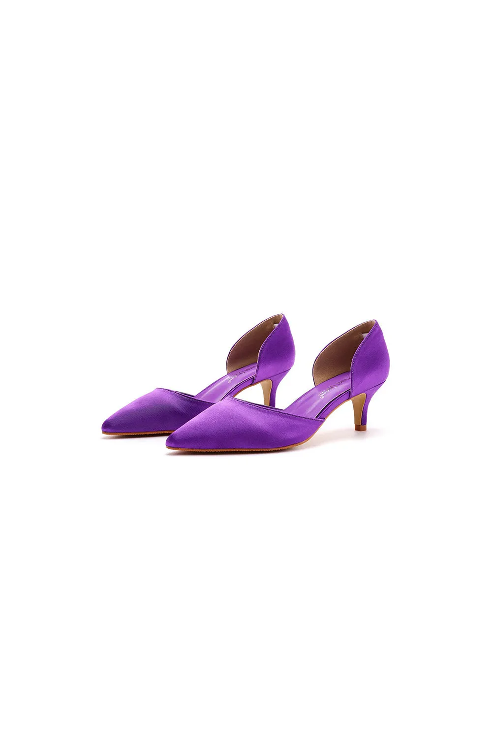 Simple Elegant Mid Cutout Two-Piece Slip on Pointed Toe Kitten Heels