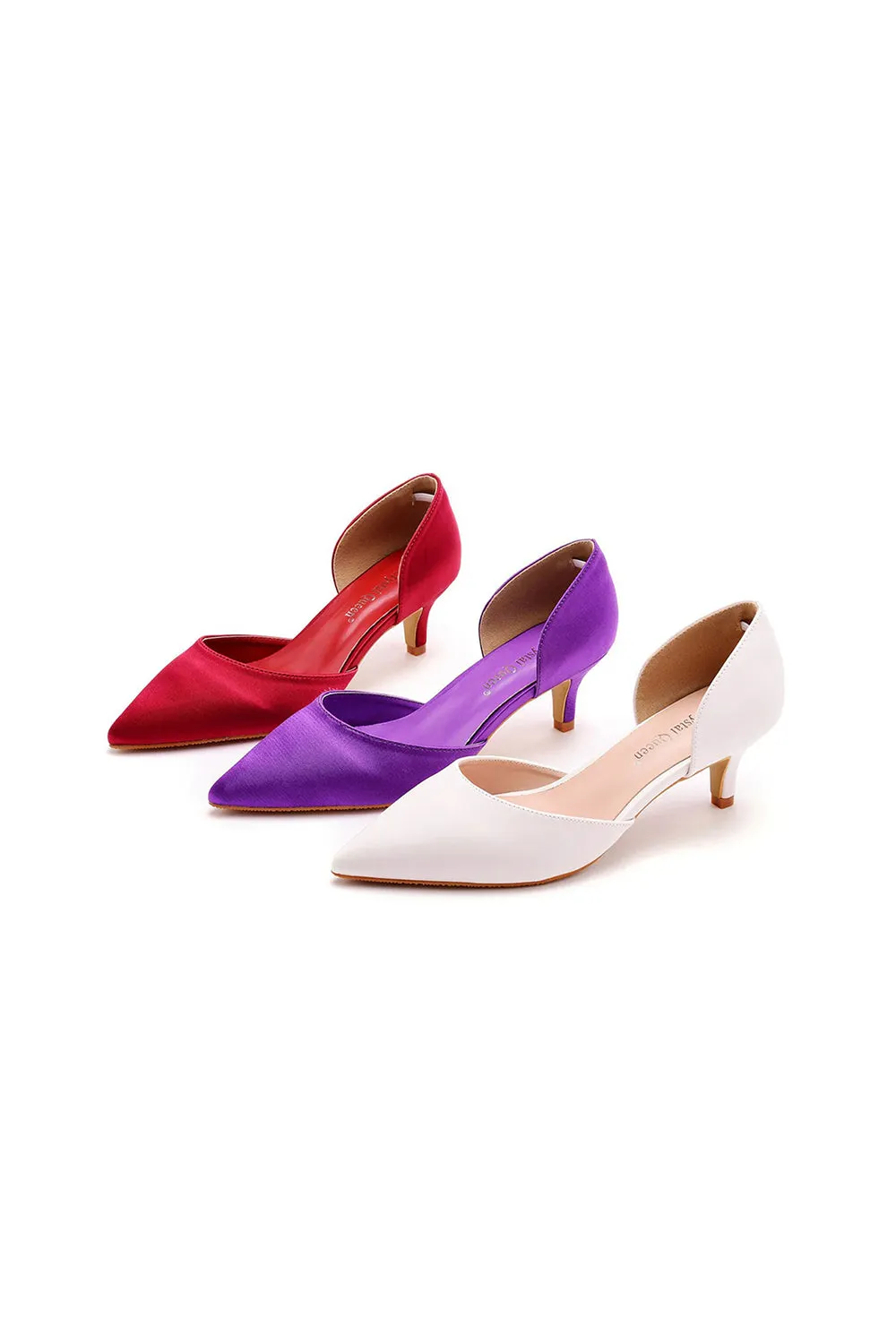 Simple Elegant Mid Cutout Two-Piece Slip on Pointed Toe Kitten Heels