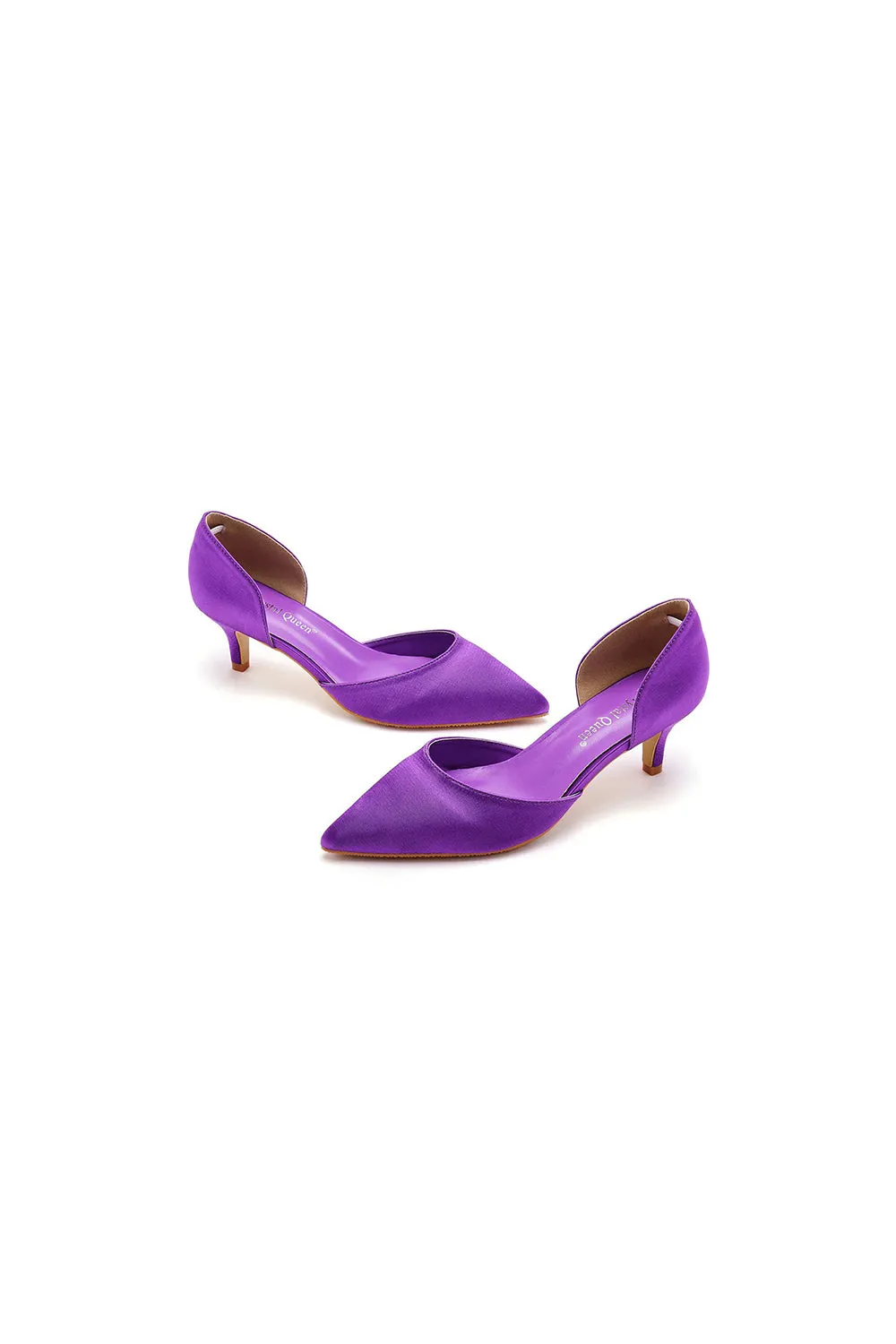 Simple Elegant Mid Cutout Two-Piece Slip on Pointed Toe Kitten Heels