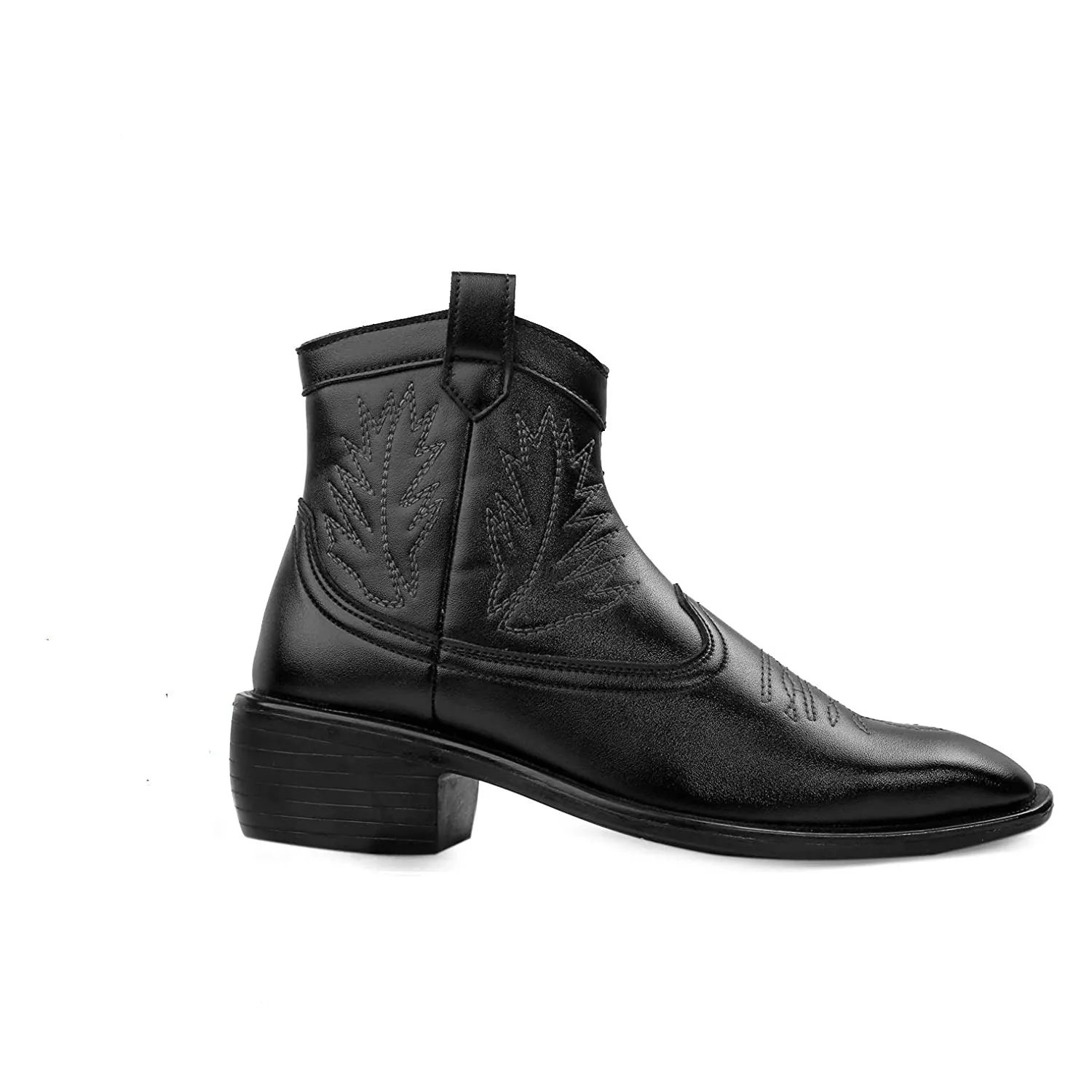 Stylish High Ankle Black Casual And Formal Boot With Leaf Pattern-JonasParamount