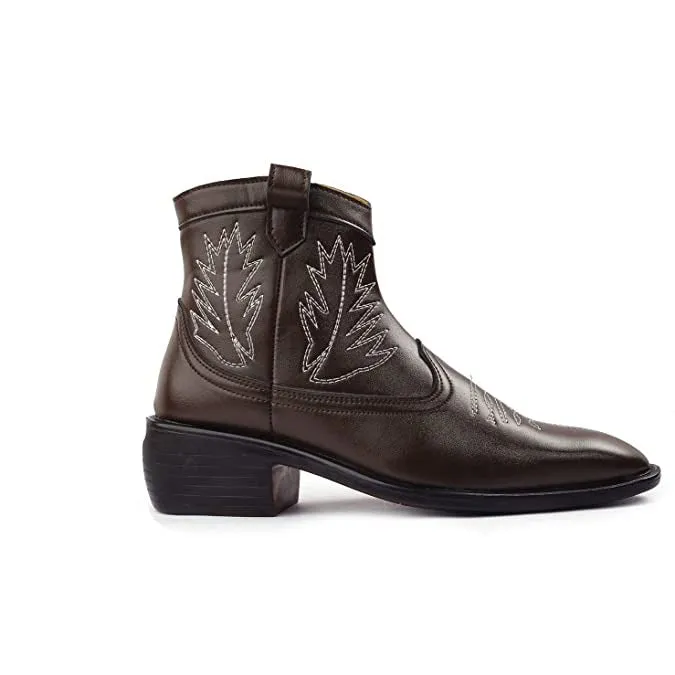 Stylish High Ankle Brown Casual And Formal Boot With Leaf Pattern-JonasParamount