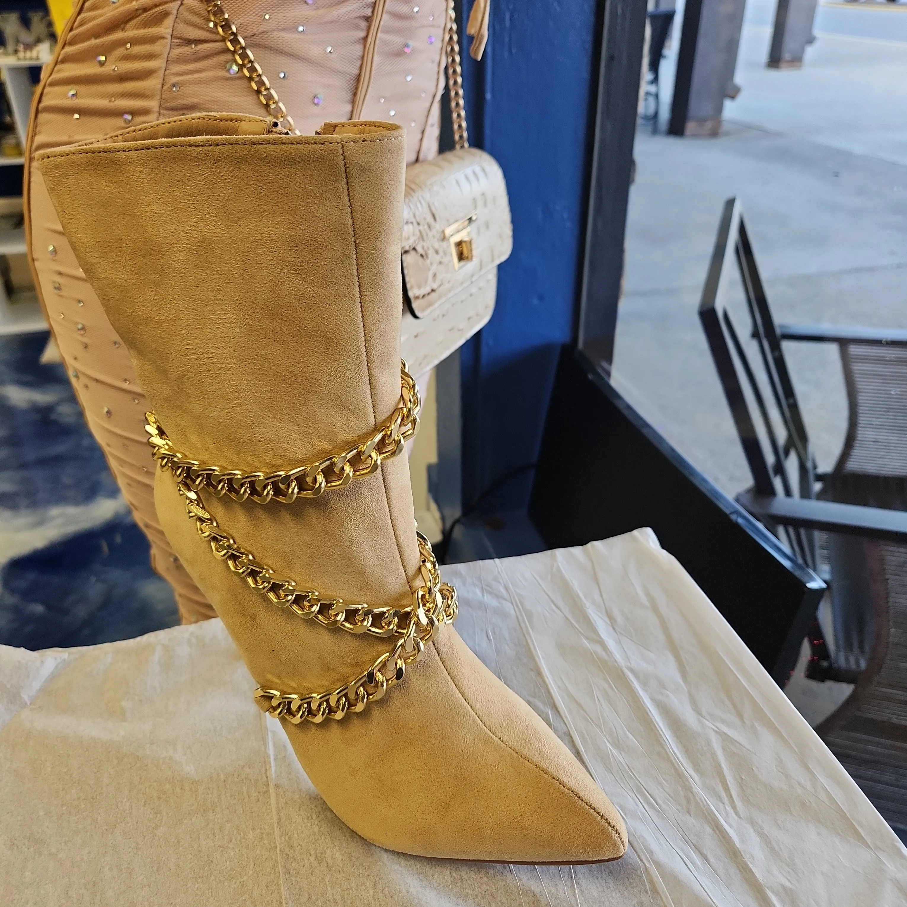 Tan Bootie w/ Chain Detail