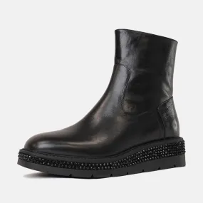 Tremma Black Leather/ Jewel Ankle Boots