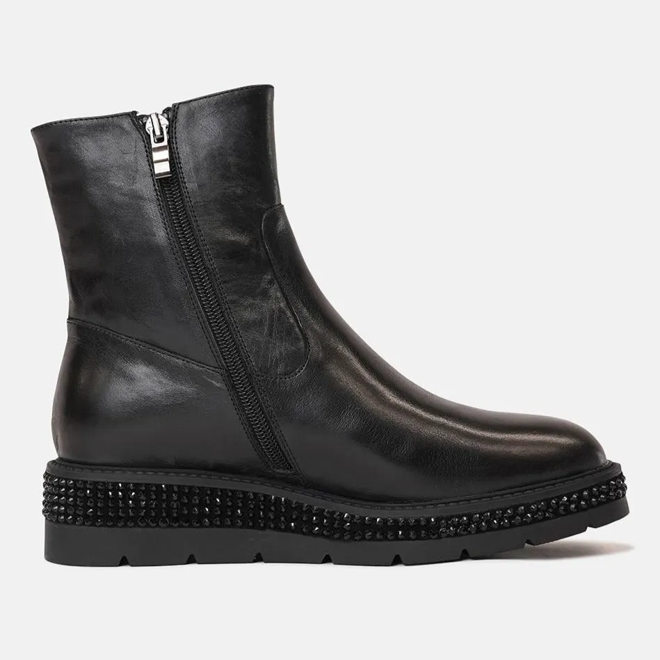 Tremma Black Leather/ Jewel Ankle Boots